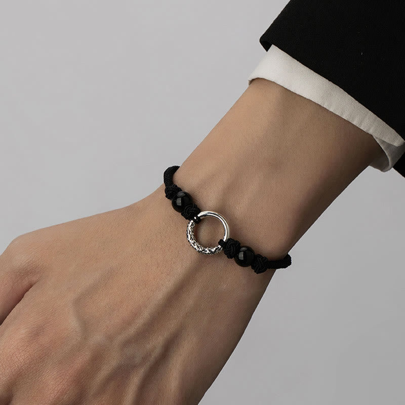 Nimara Ritual 925 Sterling Silver Black Onyx Peace Buckle Protection Bracelet