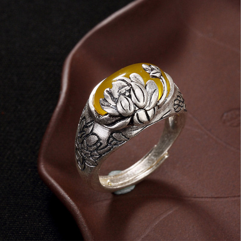 Nimara Ritual Citrine Lotus Blessing Protection Adjustable Ring