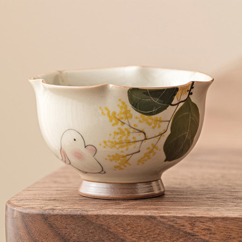 Nimara Ritual Hand Painted Small Osmanthus Rabbit Ceramic Teacup Kung Fu Tea Cup 40ml
