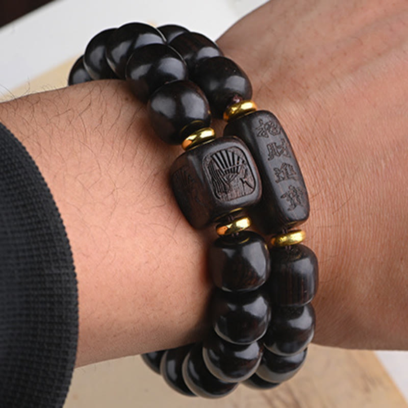 Nimara Ritual Tibetan Ebony Wood Barrel Beads Lucky And Treasure Balance Bracelet