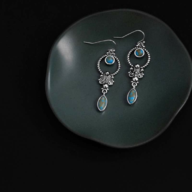 Nimara Ritual 925 Sterling Silver Hook Vintage Copper Plated Silver Turquoise Waterdrop Pattern Balance Drop Dangle Earrings