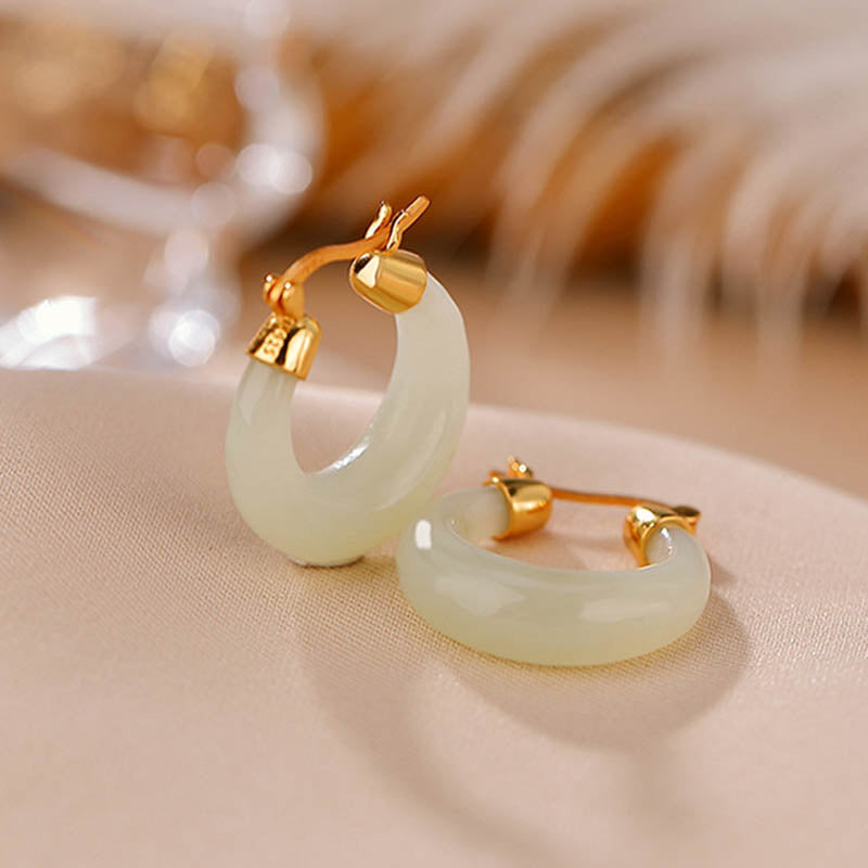 Nimara Ritual Round Jade Cyan Jade Prosperity Luck Drop Earrings