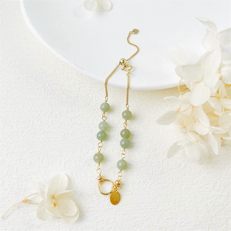 Nimara Ritual Unique Natural Hetian Jade 14K Gold filled Luck Beaded Bracelet