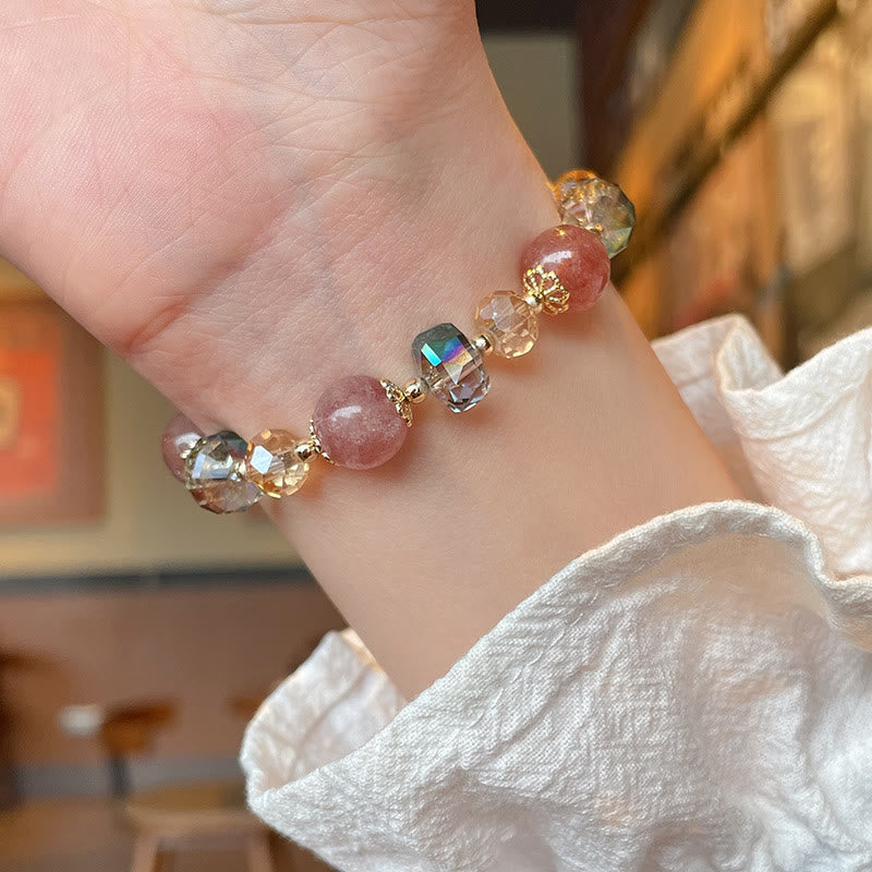 Nimara Ritual Natural Strawberry Quartz Colorful Crystal Positive Bracelet