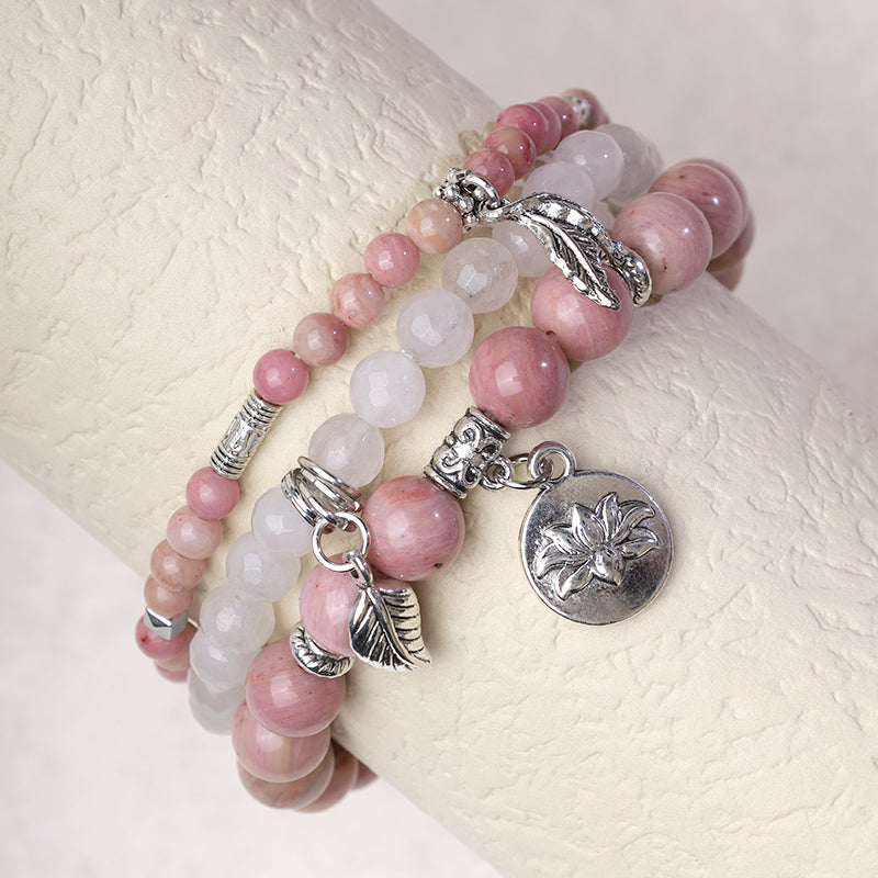 Nimara Ritual 3PCS Natural Quartz Crystal Beaded Healing Energy Lotus Bracelet
