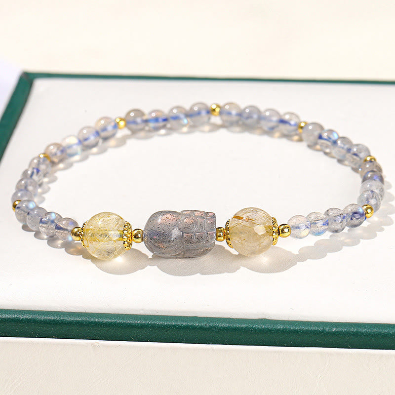Nimara Ritual Moonstone Strawberry Quartz Tourmaline PiXiu Healing Bracelet