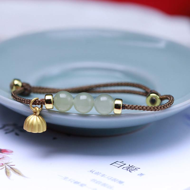 Nimara Ritual Natural Jade Lotus Seed Strength Red String Weave Bracelet