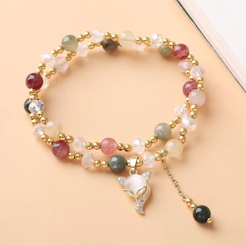 Nimara Ritual Multicolored Rutilated Quartz Fox Protection Double Wrap Bracelet