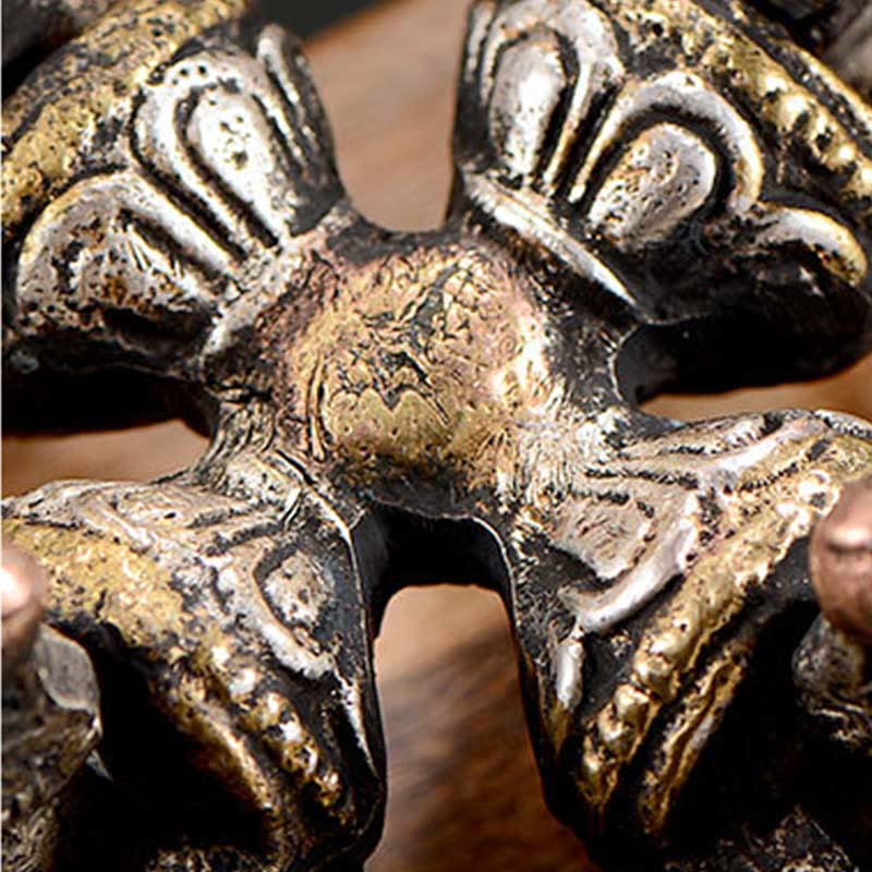 Nimara Ritual Tibetan Handmade 5 Prong Double Dorje Copper Iron Thunderbolt Strength Vajra