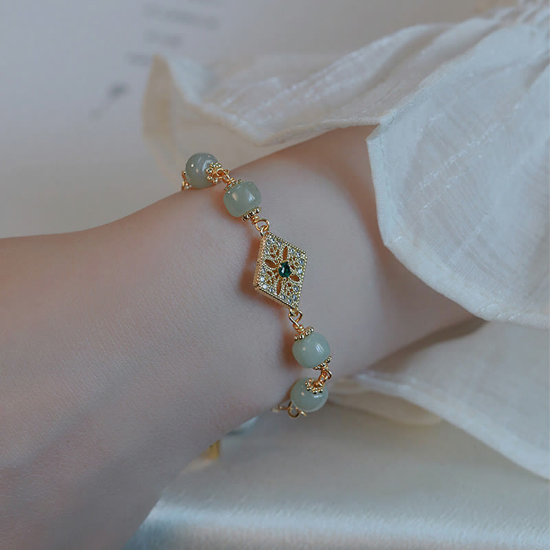 Nimara Ritual Natural Hetian Jade Bead Square Pattern Luck Chain Bracelet