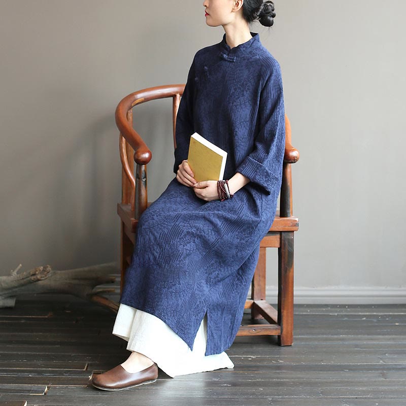 Nimara Ritual Flower Jacquard Midi Dress Long Sleeve Cotton Linen Dress Wide Leg Pants With Pockets