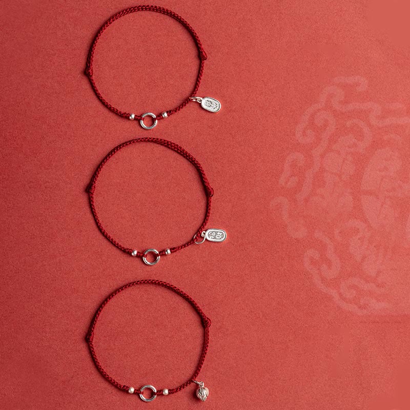 Nimara Ritual 925 Sterling Silver Lucky Fortune Peace Joy Lotus Peace Buckle Red String Bracelet