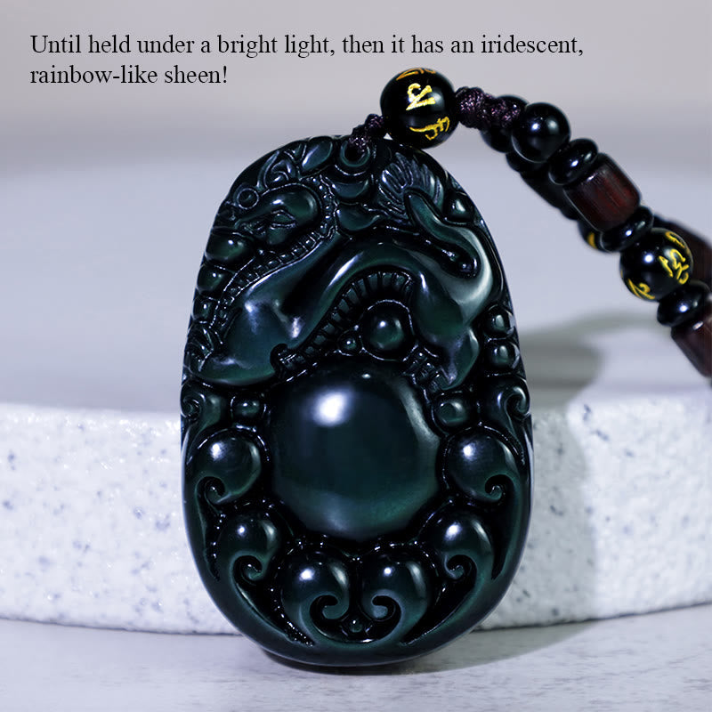 Nimara Ritual Tibetan Positive Rainbow Obsidian PiXiu Necklace