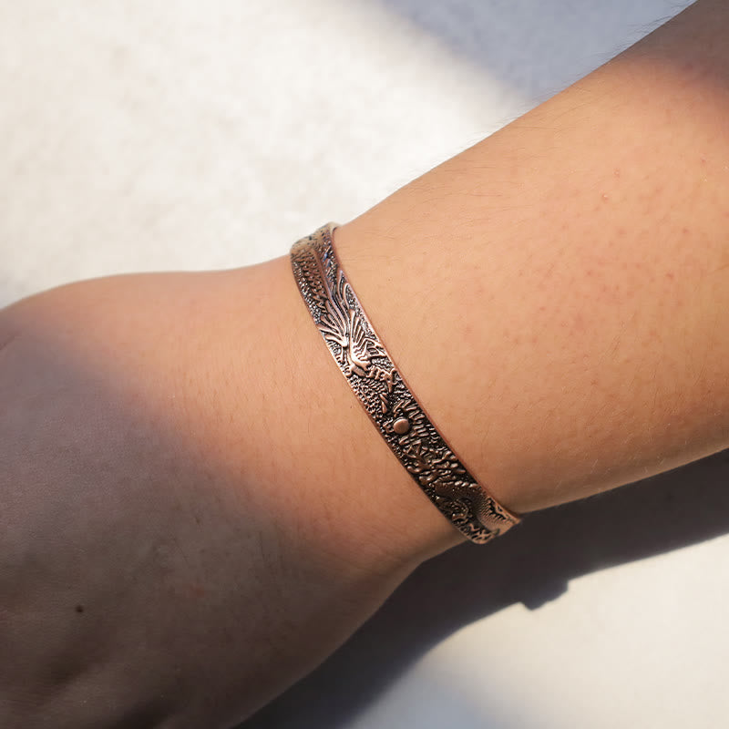 Nimara Ritual Dragon Phoenix Magnetic Solid Copper Cuff Bracelet Bangle