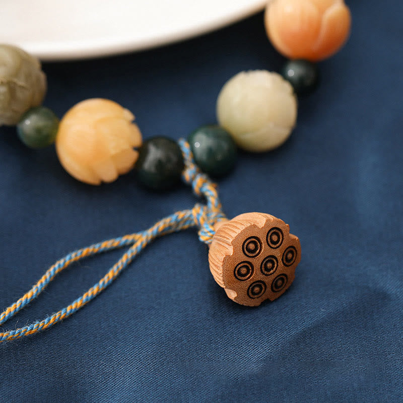 Nimara Ritual Bodhi Seed Lotus Bead Engraved Moss Agate Peace Calm Bracelet