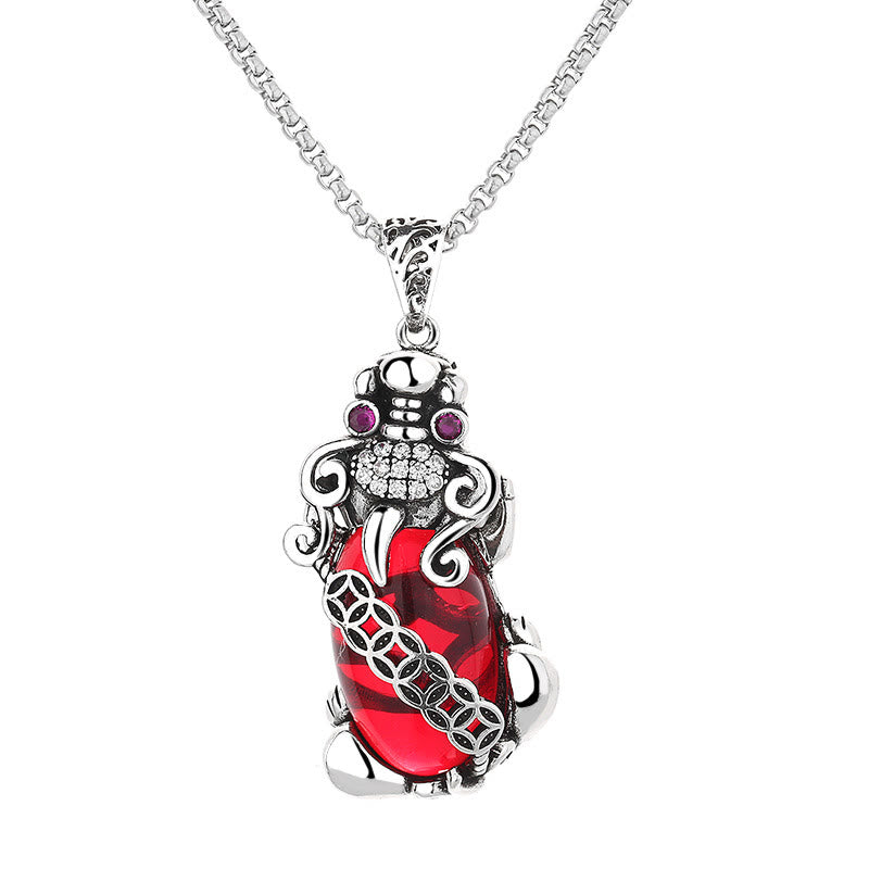 Nimara Ritual PiXiu Garnet Copper Coin Wealth Luck Necklace Pendant