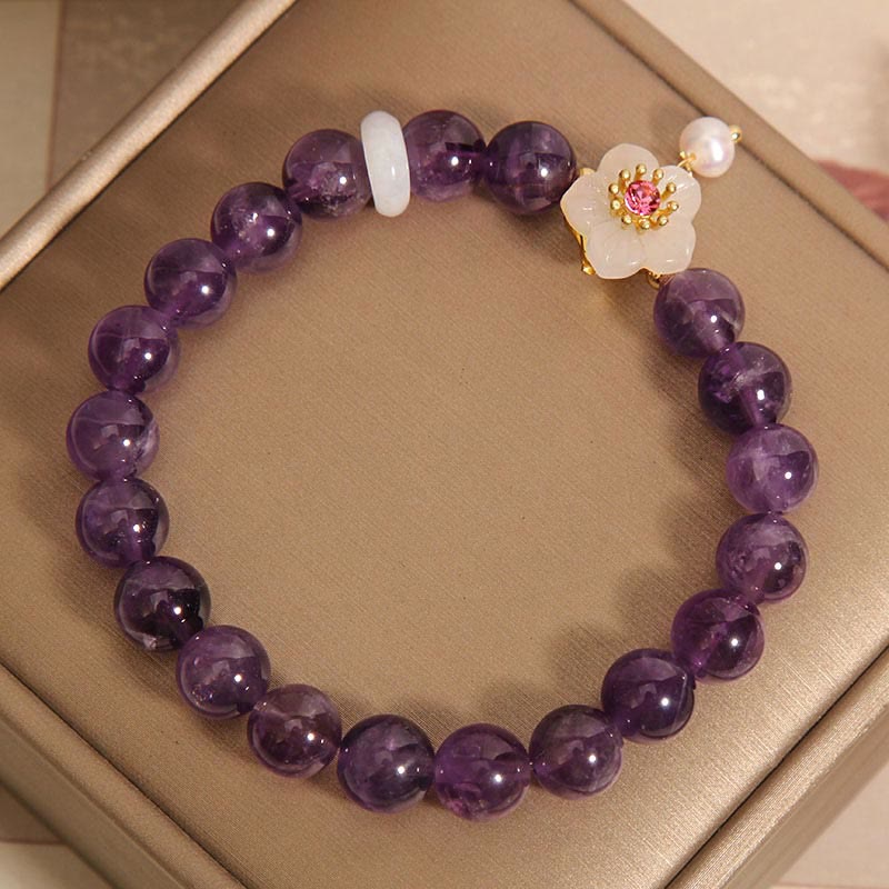 Nimara Ritual Natural Amethyst White Agate Pearl Charm Balance Bracelet