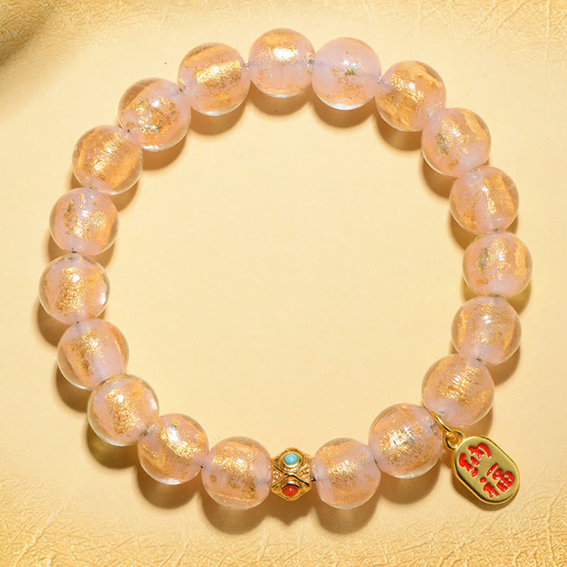 Nimara Ritual Tibetan Incense Ash Liuli Glass Bead Lucky Fortune Fu Character Charm Bracelet