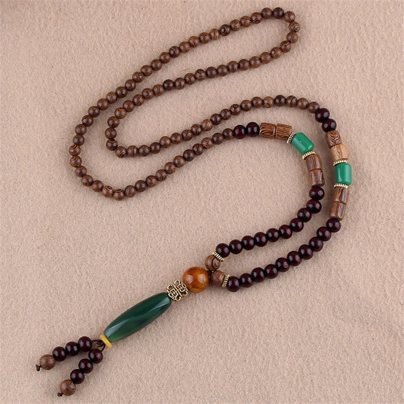 Nimara Ritual Tibetan Wenge Wood Bodhi Seed Agate Elephant Protection Necklace Pendant