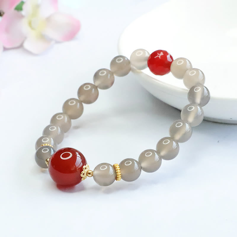 Nimara Ritual Natural Gray Chalcedony Red Agate Harmony Bracelet