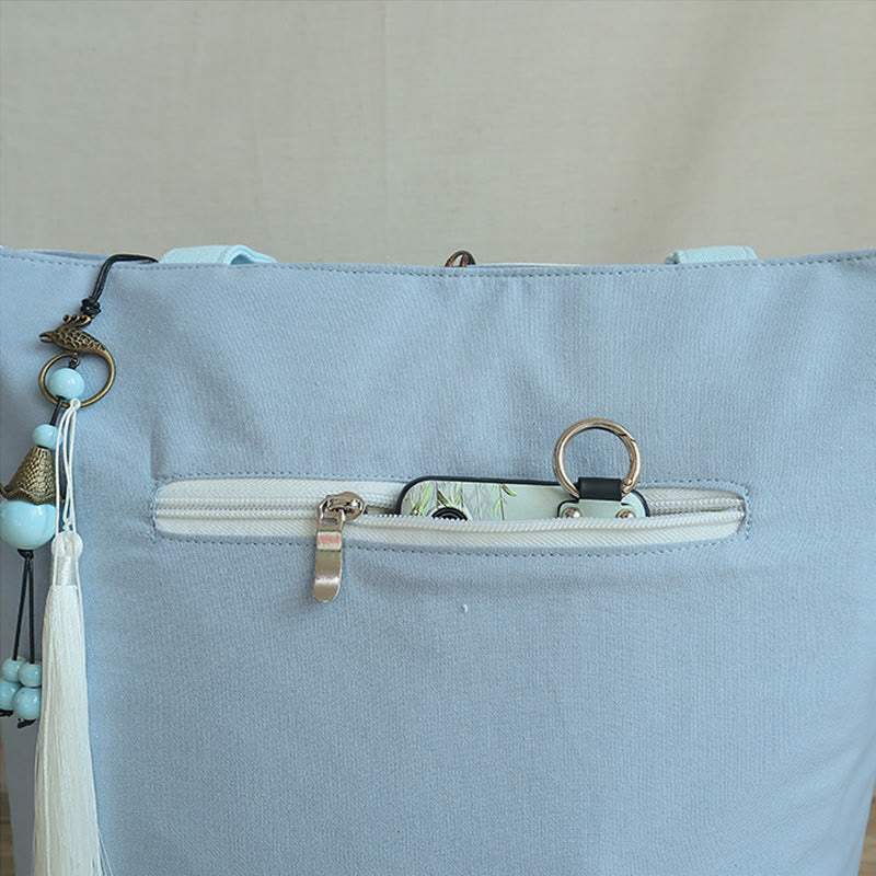 Nimara Ritual Pear Flower Plum Peach Blossom Bamboo Embroidery Canvas Large Capacity Shoulder Bag Tote Bag