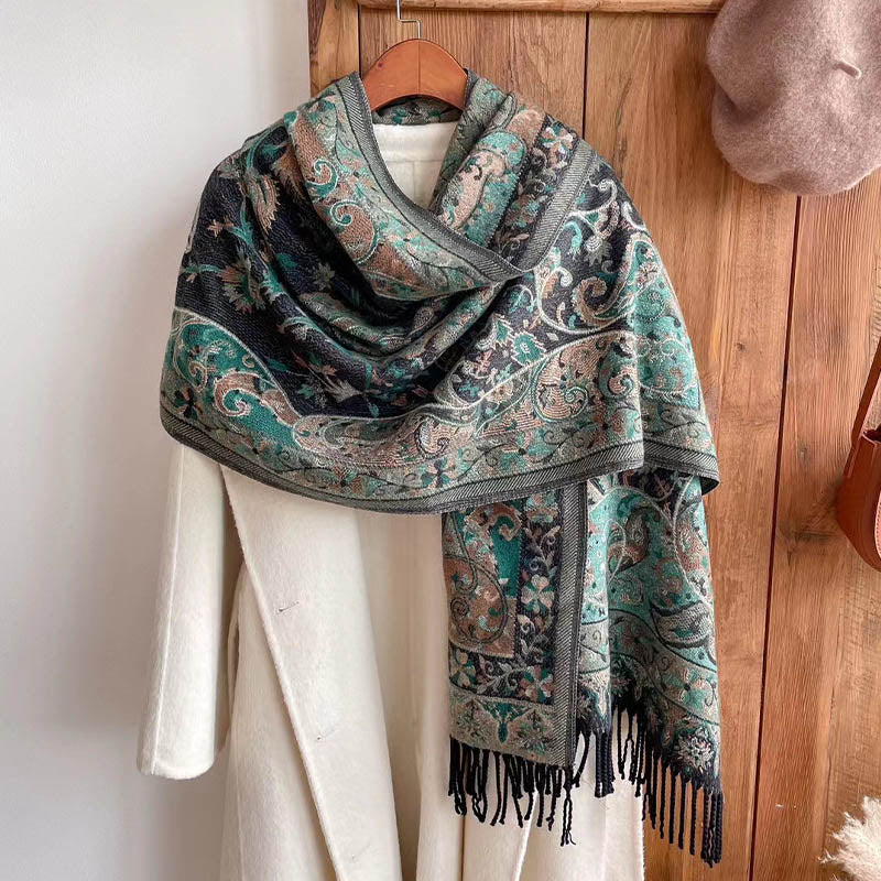 Nimara Ritual Tibetan Flower Branch Tassel Shawl Cozy Travel Scarf Wrap