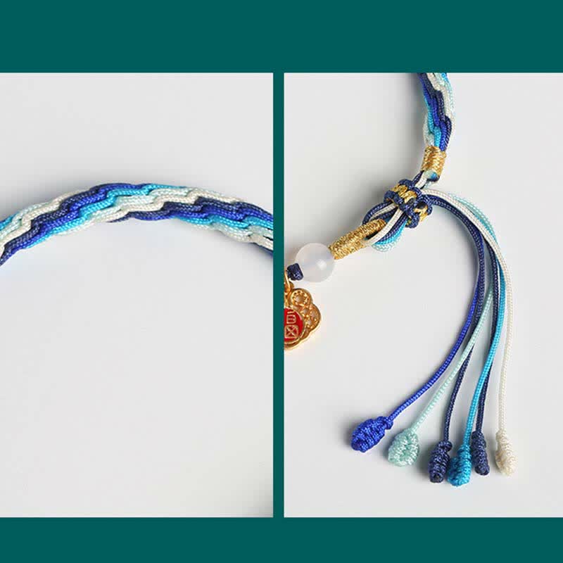 Nimara Ritual 925 Sterling Silver Handmade Gourd Blessing String Reincarnation Knot Bracelet