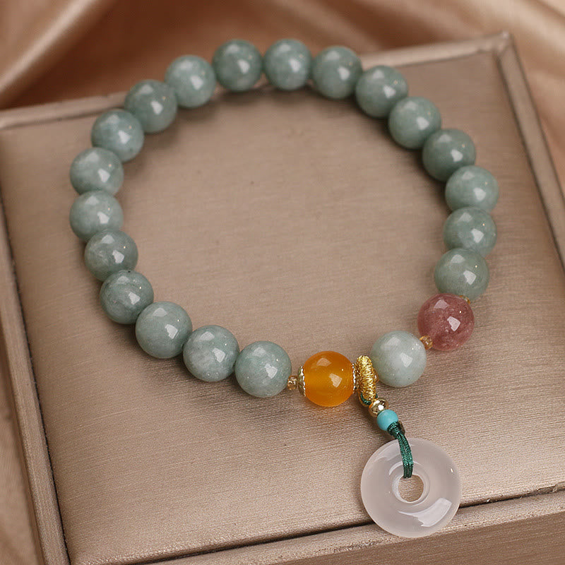 Nimara Ritual Natural Jade Strawberry Quartz Bead Peace Buckle Prosperity Bracelet