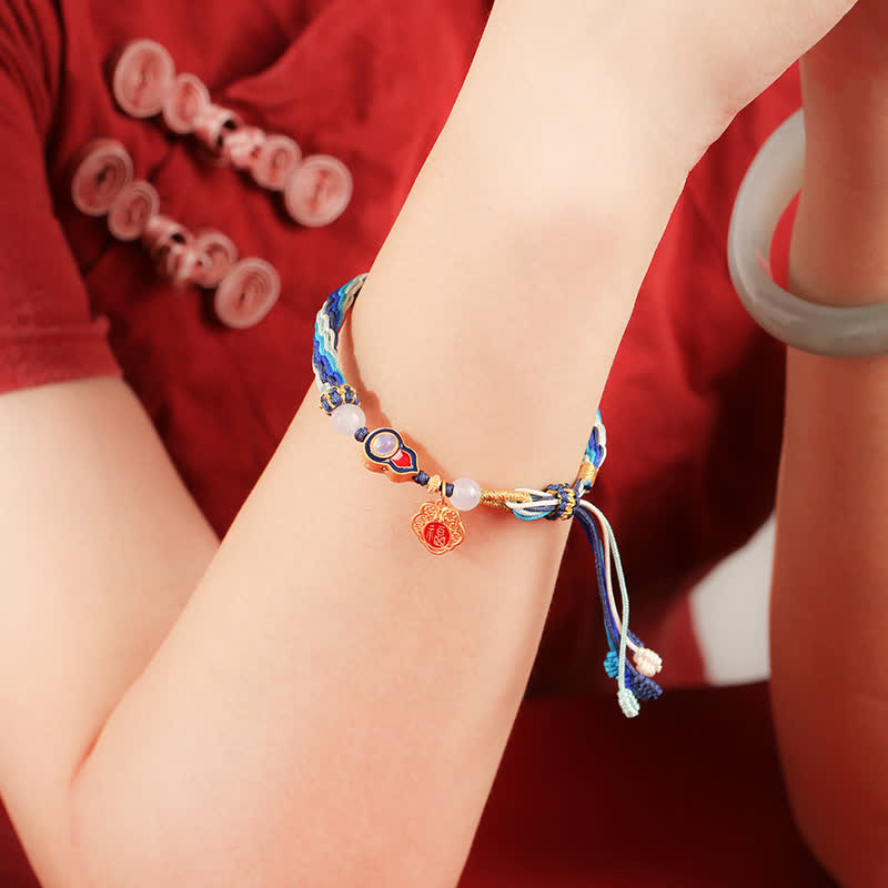 Nimara Ritual 925 Sterling Silver Handmade Gourd Blessing String Reincarnation Knot Bracelet