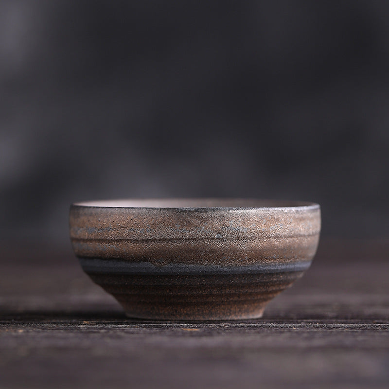 Nimara Ritual Simple Brown Striped Texture Ceramic Teacup Kung Fu Tea Cup Bowl