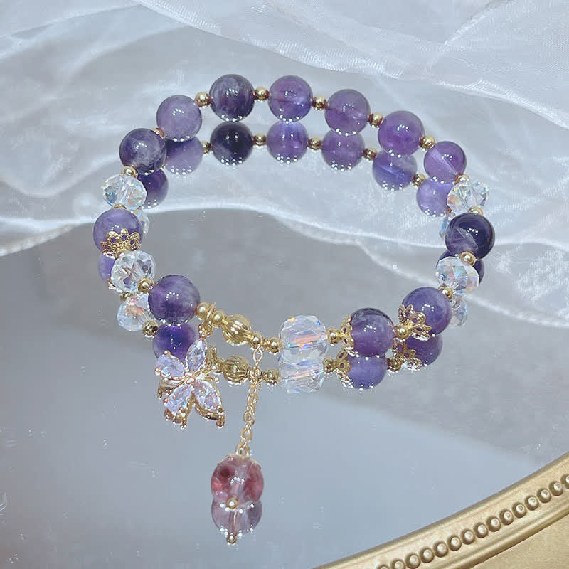Nimara Ritual Natural Amethyst Crystal Spiritual Butterfly Charm Bracelet