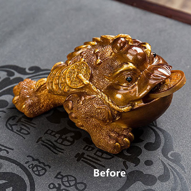 Nimara Ritual Color Changing FengShui Wealth Lucky Frog Copper Coin Tea Pet Resin Figurine Decoration