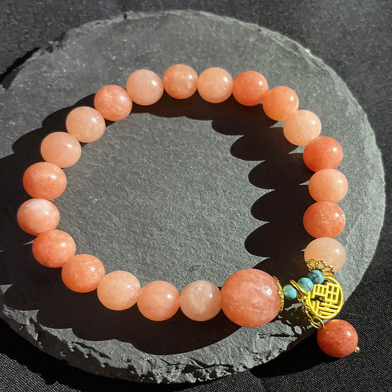 Nimara Ritual Natural Orange Stone Turquoise Fu Character Charm Luck Fortune Bracelet