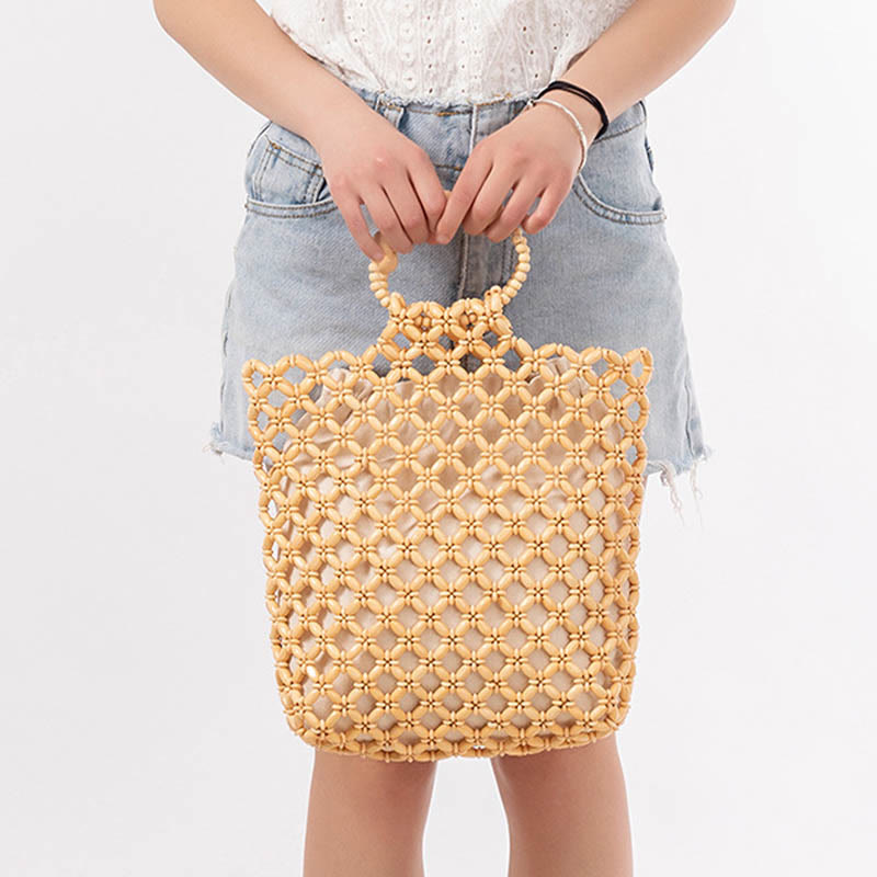 Nimara Ritual Hand-woven Fishing Line Braiding Mesh Hollow Wooden Beads Handbag