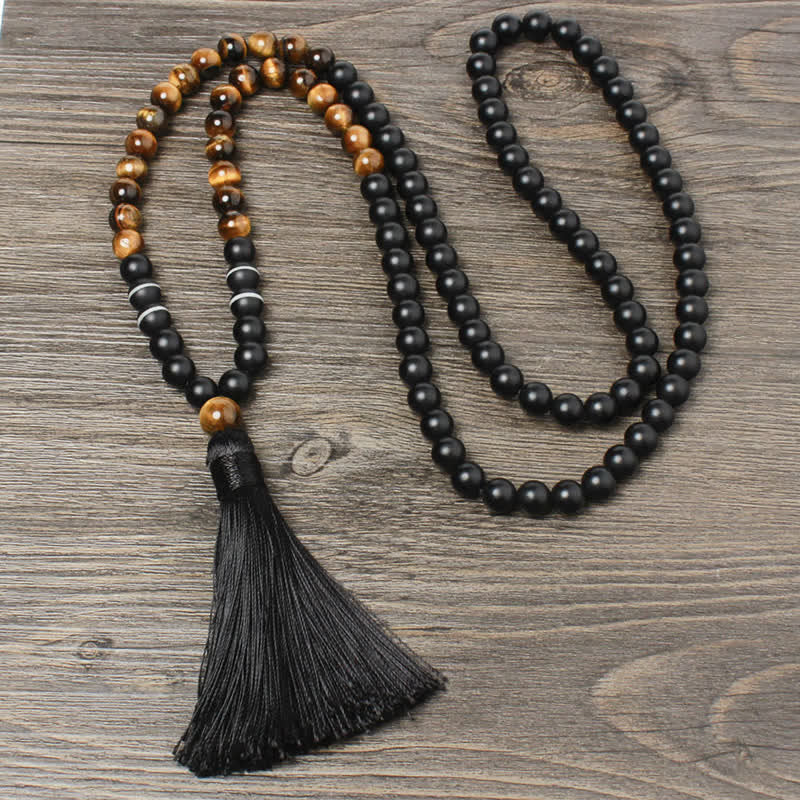 Nimara Ritual Black Onyx Tiger Eye Fortune Bracelet Tassel Necklace Pendant