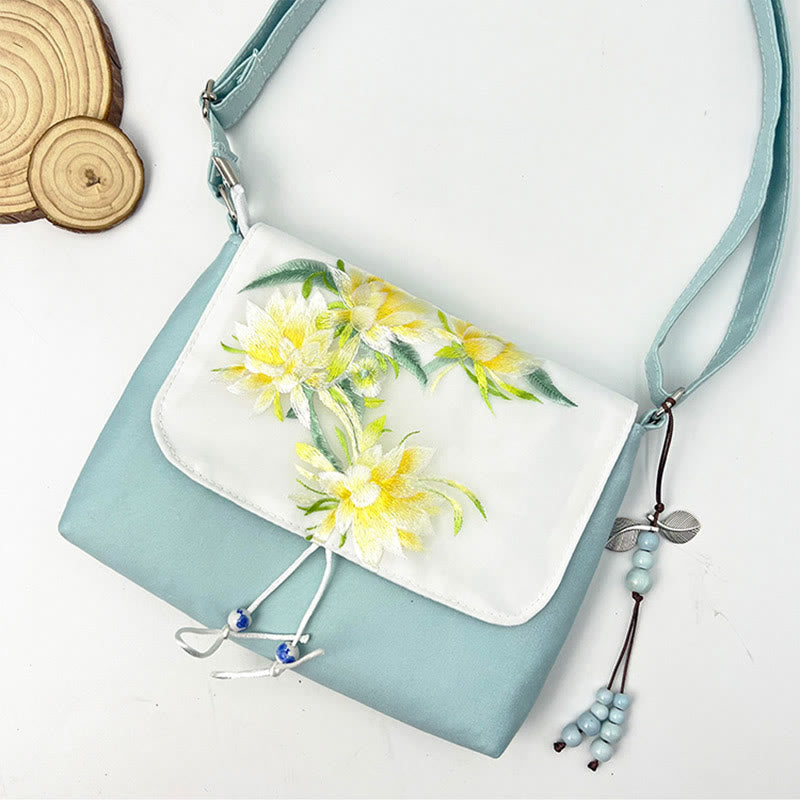 Nimara Ritual Embroidered Camellia Epiphyllum Gardenia Sakura Flowers Crossbody Bag Shoulder Bag Cellphone Bag