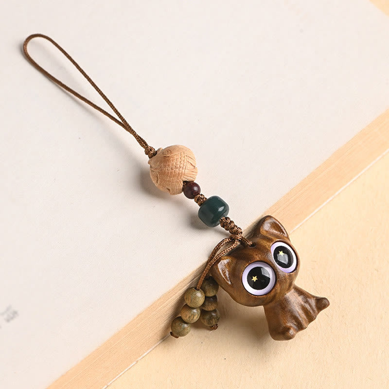 Nimara Ritual Green Sandalwood Lucky Cat Koi Fish Cure Key Chain Phone Hanging Decoration