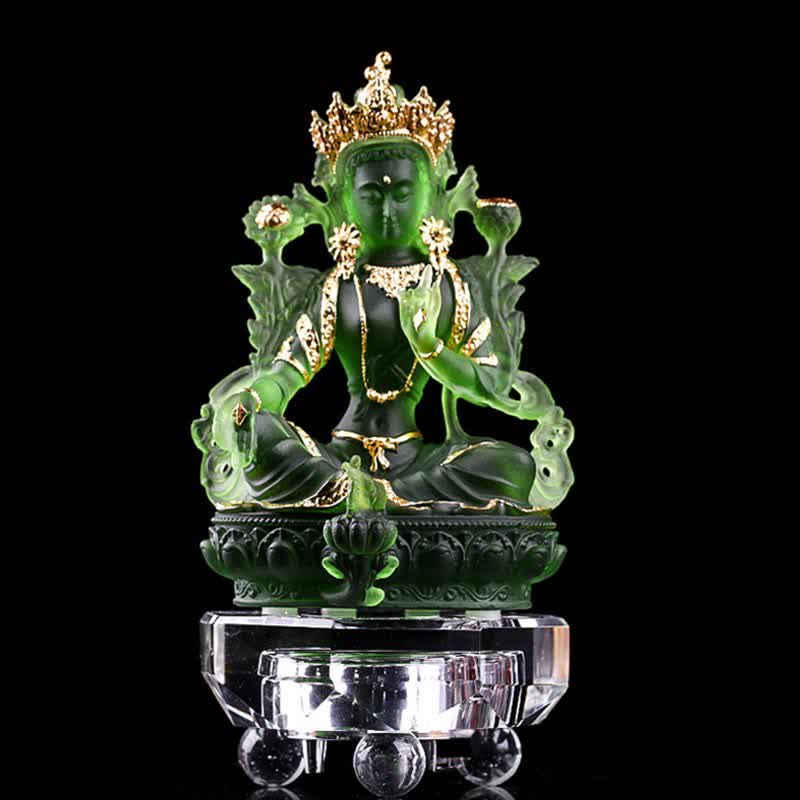 Nimara Ritual Bodhisattva Green Tara Handmade Liuli Crystal Art Piece Protection Home Office Statue Decoration