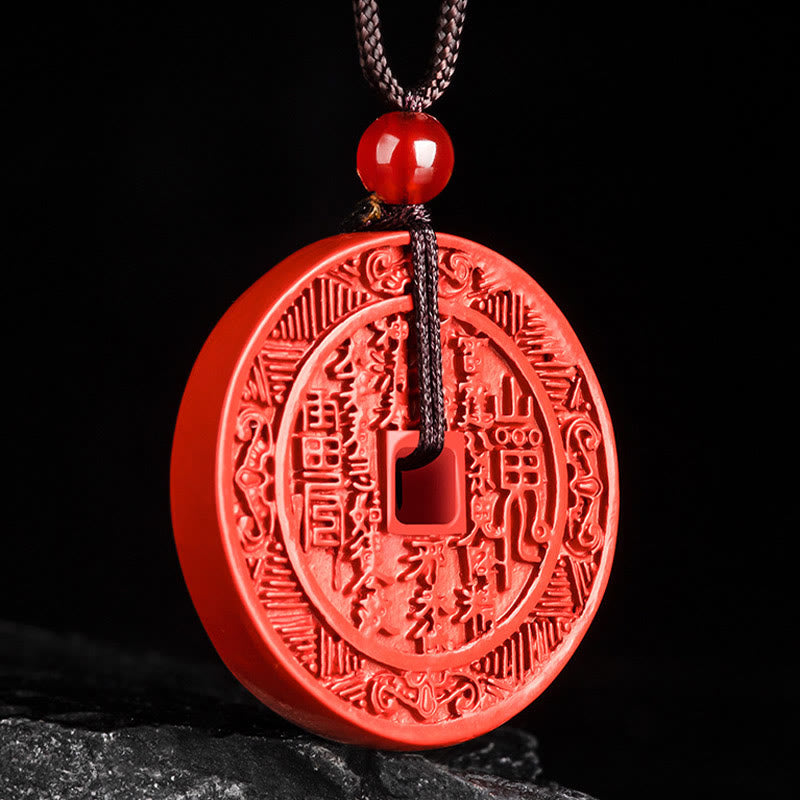 Nimara Ritual Natural Cinnabar Mountain Ghosts Spend Money Bagua Design Blessing Necklace Pendant