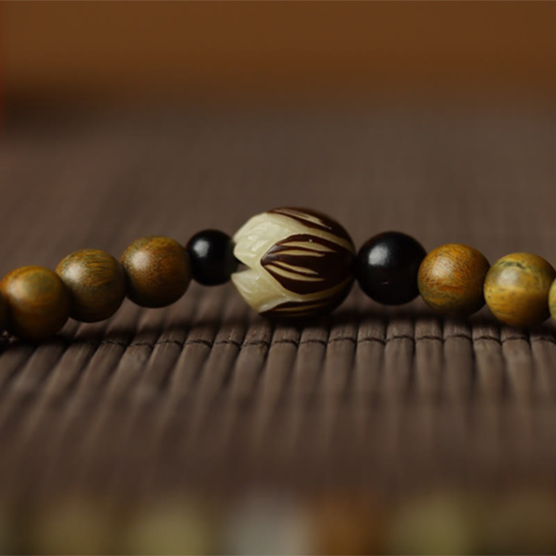 Nimara Ritual Green Sandalwood Bodhi Seed Lotus Soothing Double Wrap Bracelet