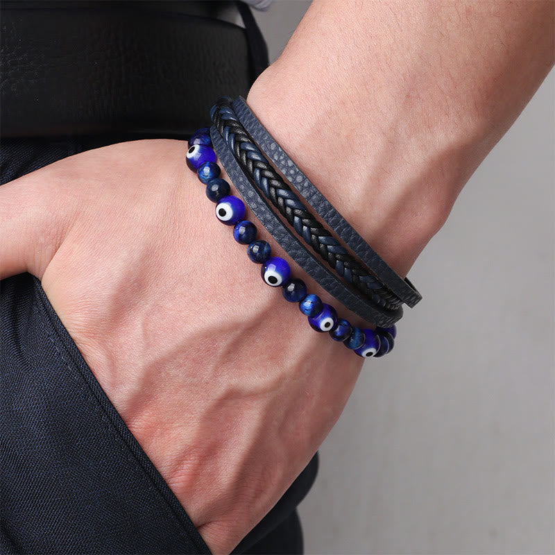 Nimara Ritual Evil Eye Tiger Eye Protection Beaded Multilayered Braided Bracelet