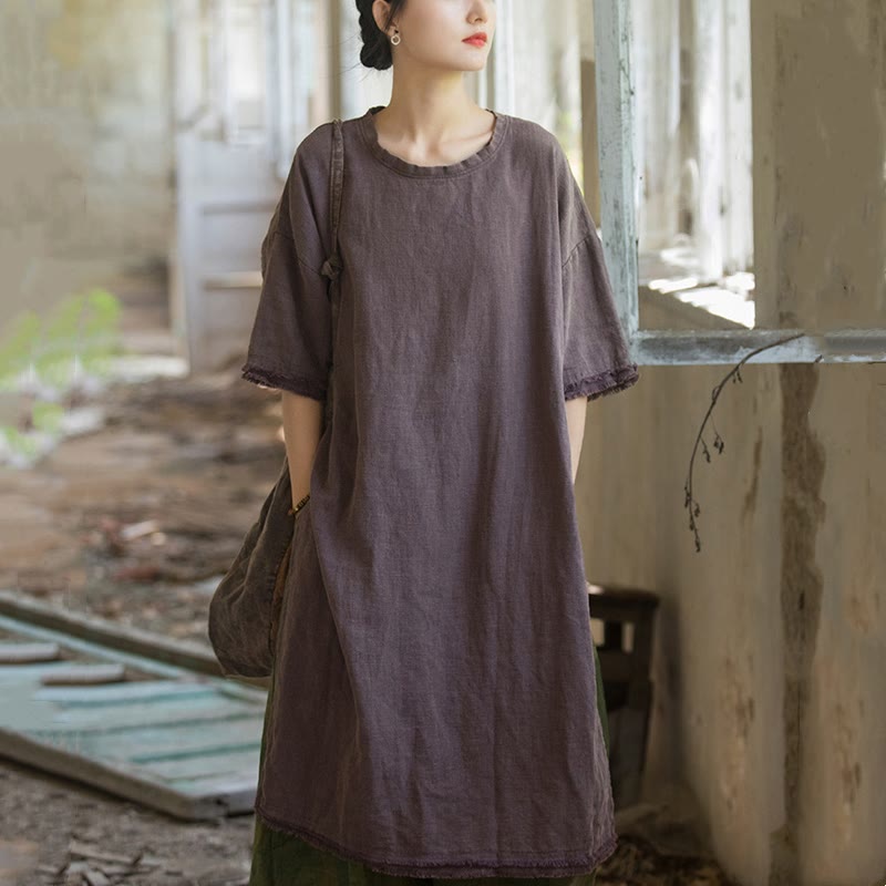 Nimara Ritual Ramie Linen Split Hem Top Women's Half Sleeve T-Shirts