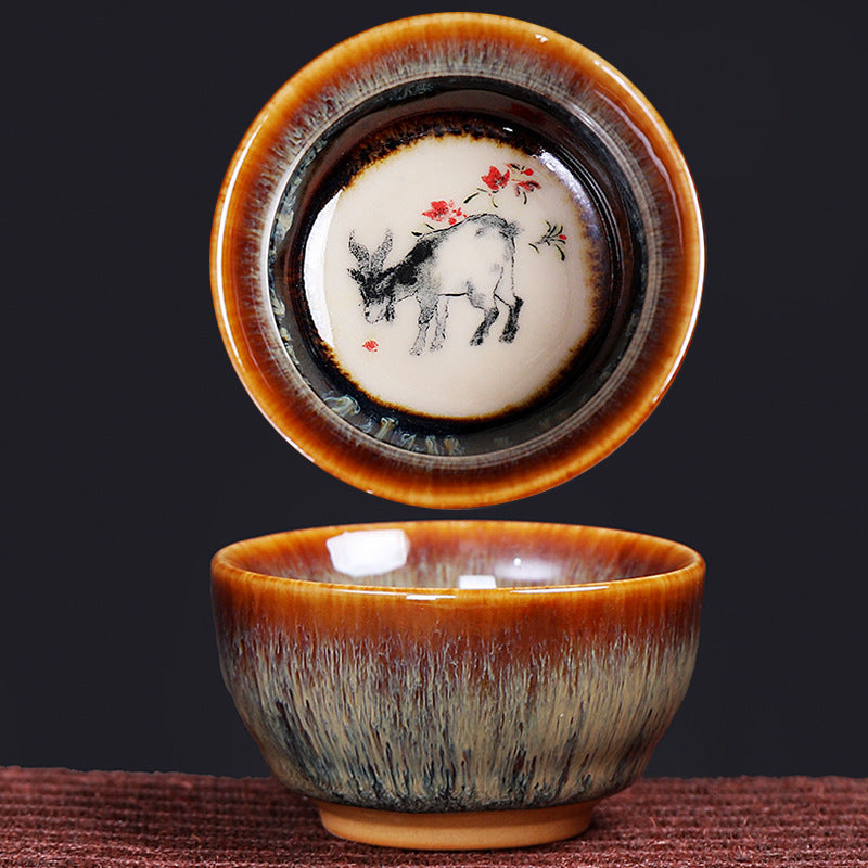 Nimara Ritual 12 Chinese Zodiac Pattern Ceramic Teacup Kung Fu Jian Chinese Zhan Tea Cup 73ml