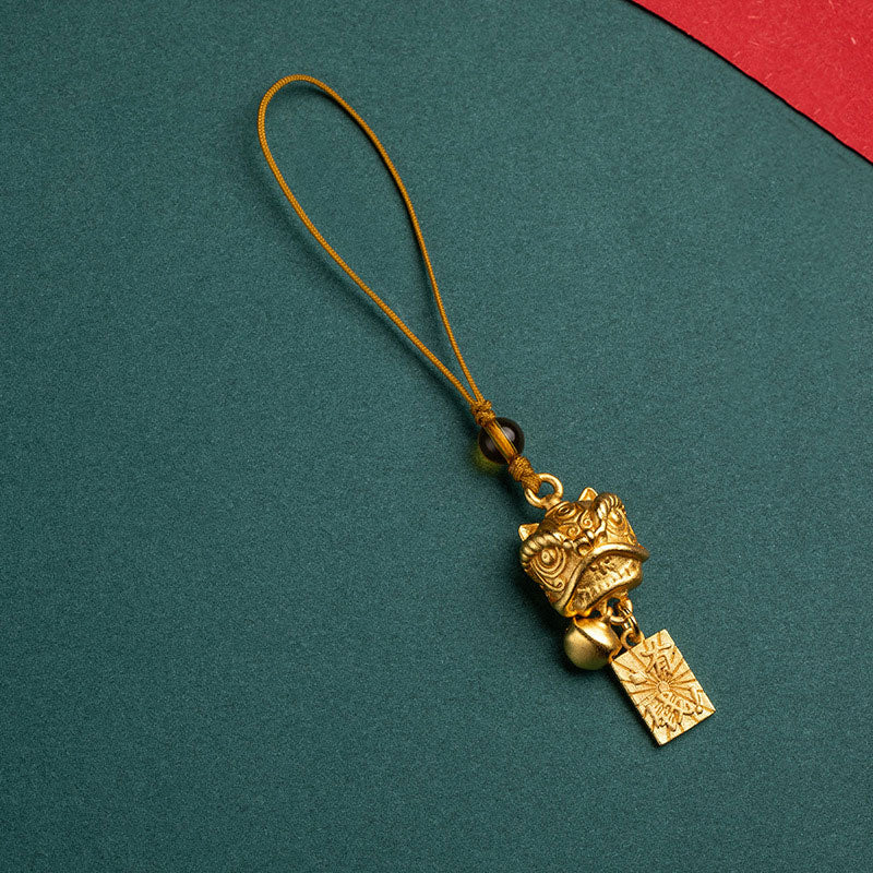 Nimara Ritual Dancing Lion Auspicious Ruyi Safe Peace Rich Copper Wealth Phone Hanging Decoration