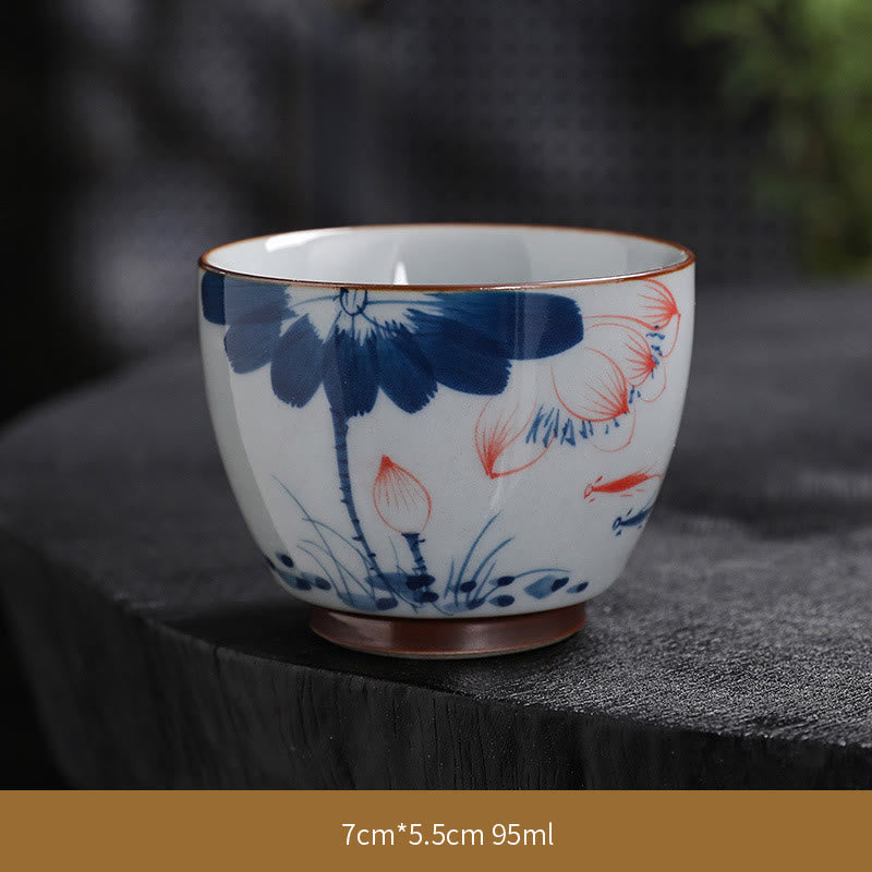 Nimara Ritual Lotus Flower Leaf Bamboo Ceramic Teacup Kung Fu Tea Cups