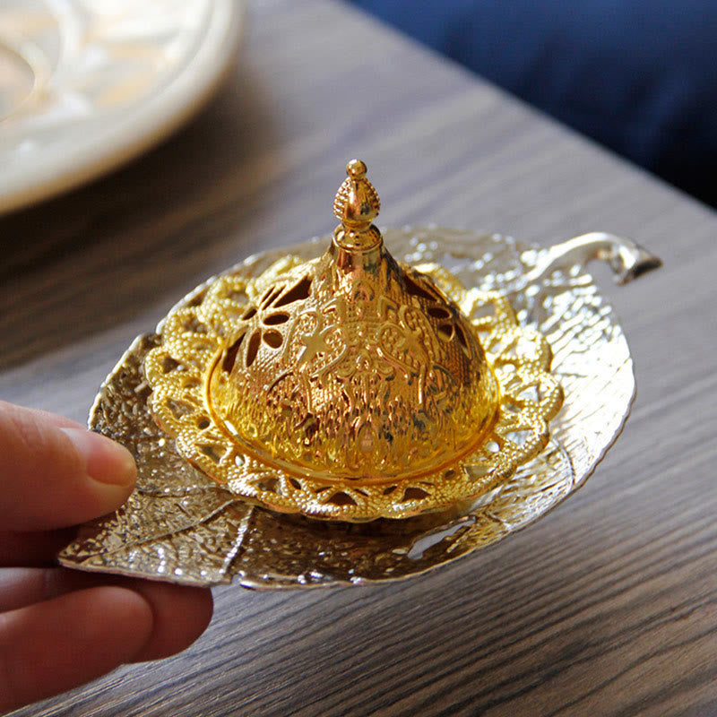 Nimara Ritual Tibetan Gold Mini Leaf Coaster Meditation Incense Burner