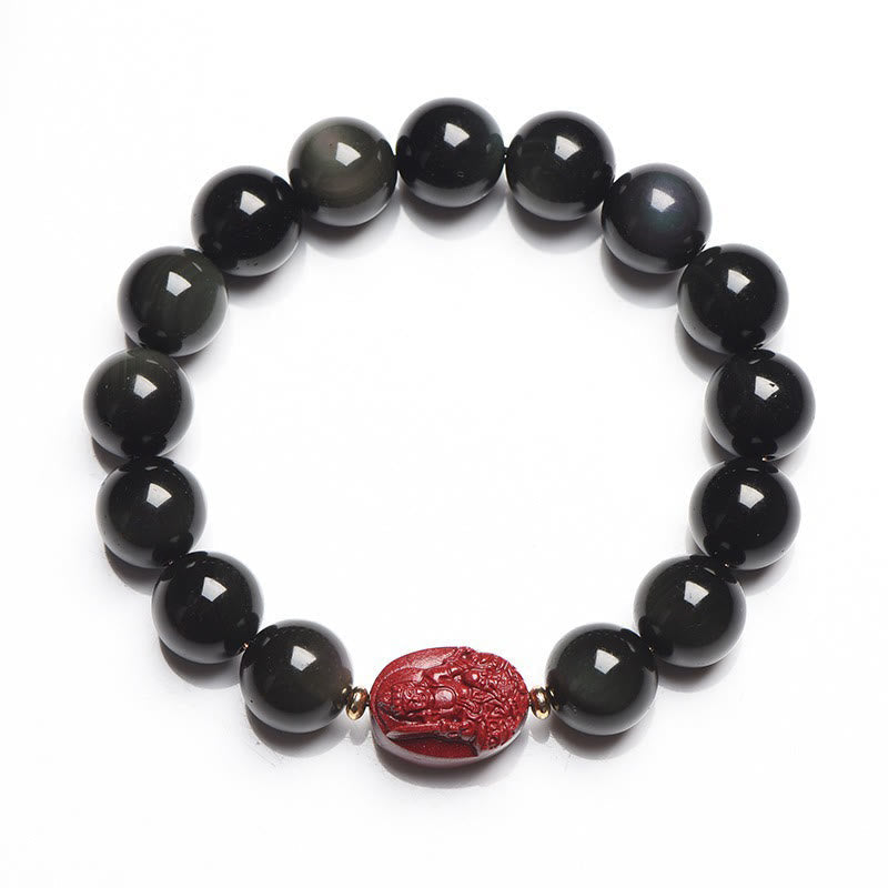 Nimara Ritual Chinese Zodiac Natal Buddha Natural Black Obsidian Cinnabar Purification Bracelet