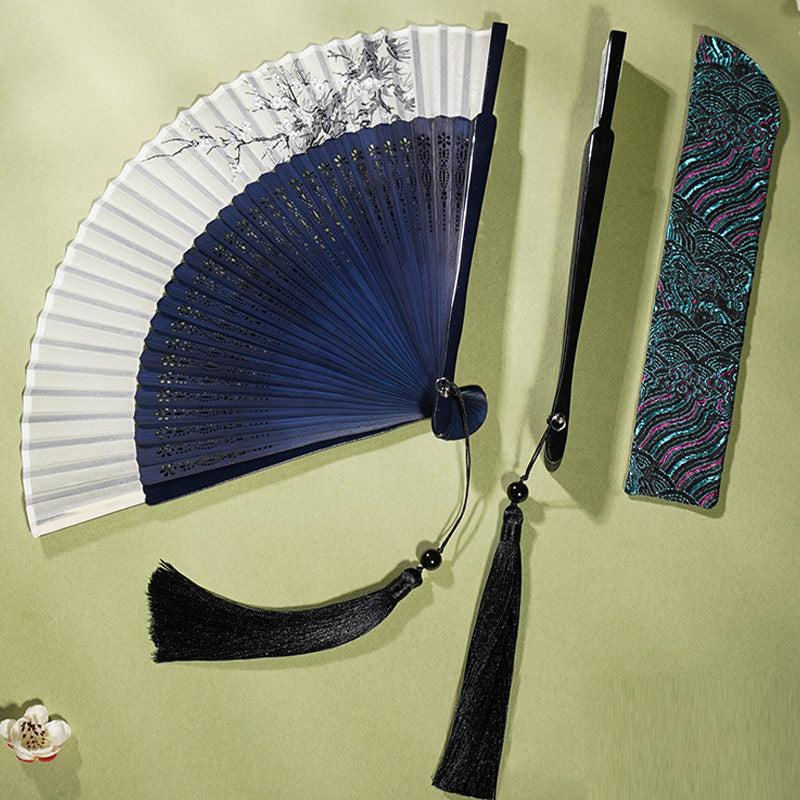 Nimara Ritual Ancient Flowers Branches Handheld Bamboo Folding Fan 21cm
