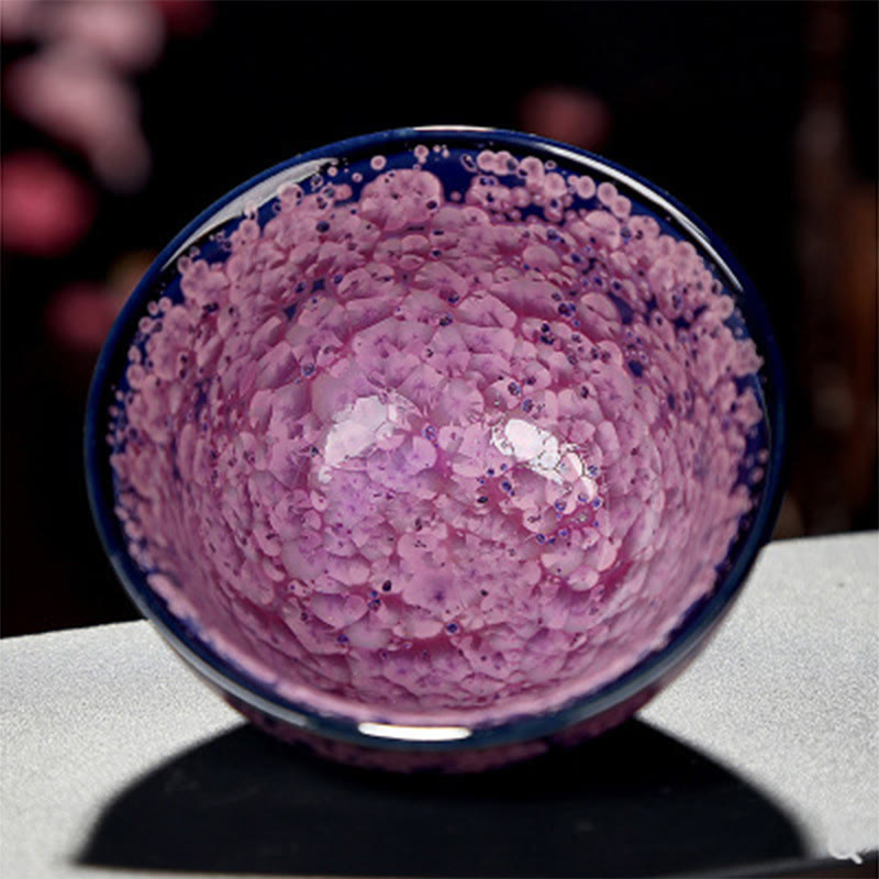 Nimara Ritual Colorful Iris Flowers Chinese Jianzhan Kiln Change Porcelain Teacup Tenmoku Kung Fu Tea Cup