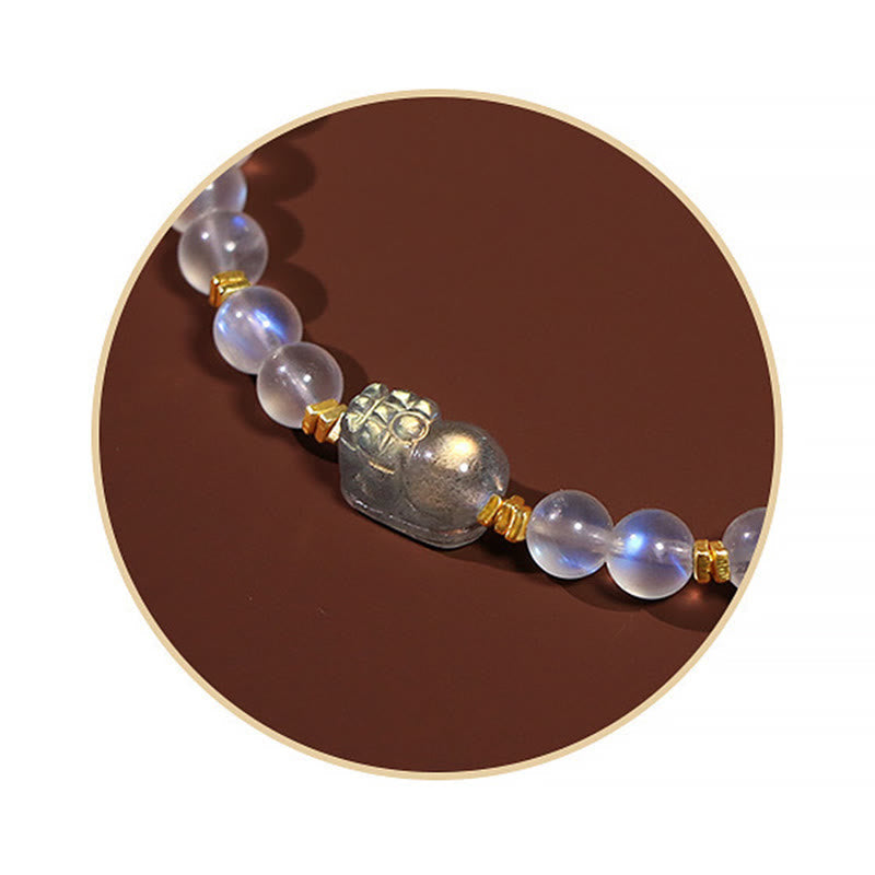 Nimara Ritual 925 Sterling Silver Plated Gold Natural Moonstone PiXiu Healing Bracelet